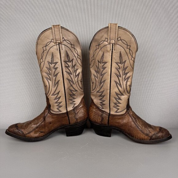Nocona Boots Mens 8 D Brown/Beige Cowboy Western Leather Lizard Pull On Mid Calf - Picture 5 of 13